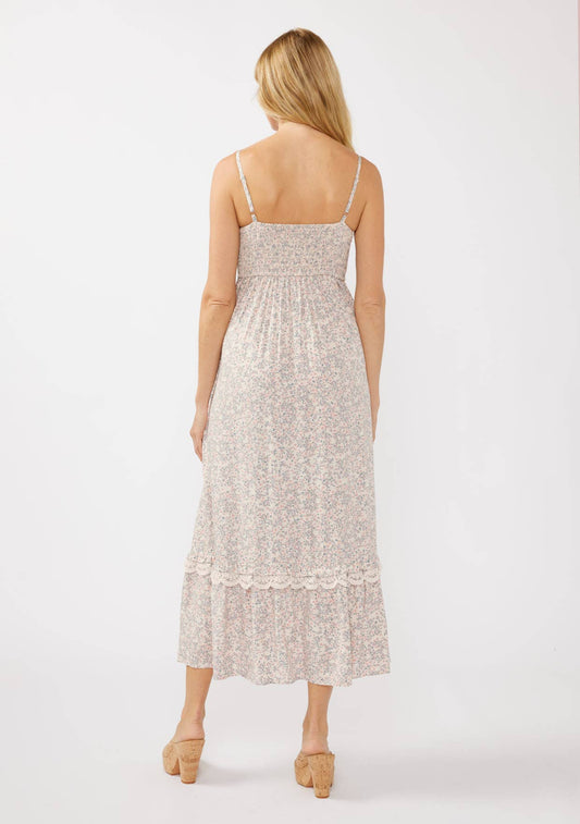 Spaghetti Strap Smocked Bust Button-Down Maxi Dress