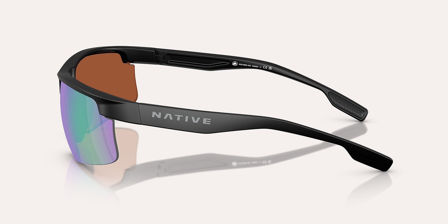 Ridge Runner Crest Matte Black w/ Green Reflex Polarized