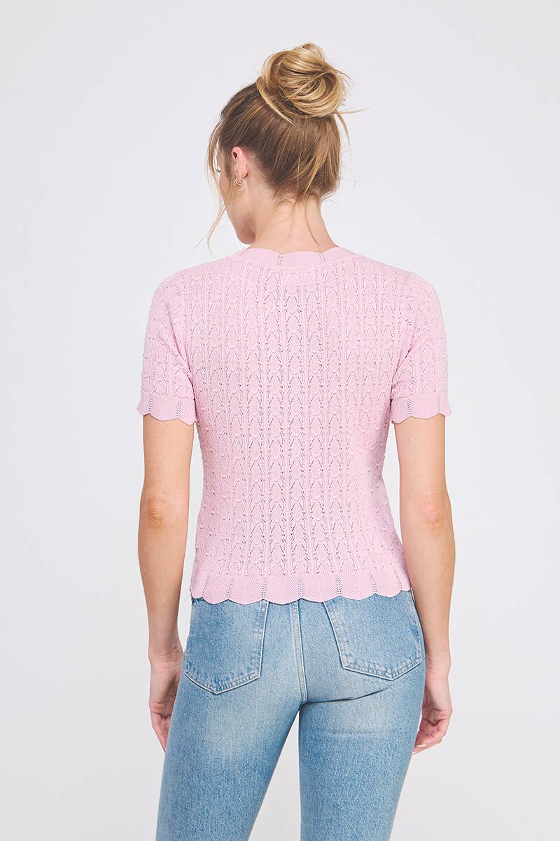 Pointelle Knit Top Pink