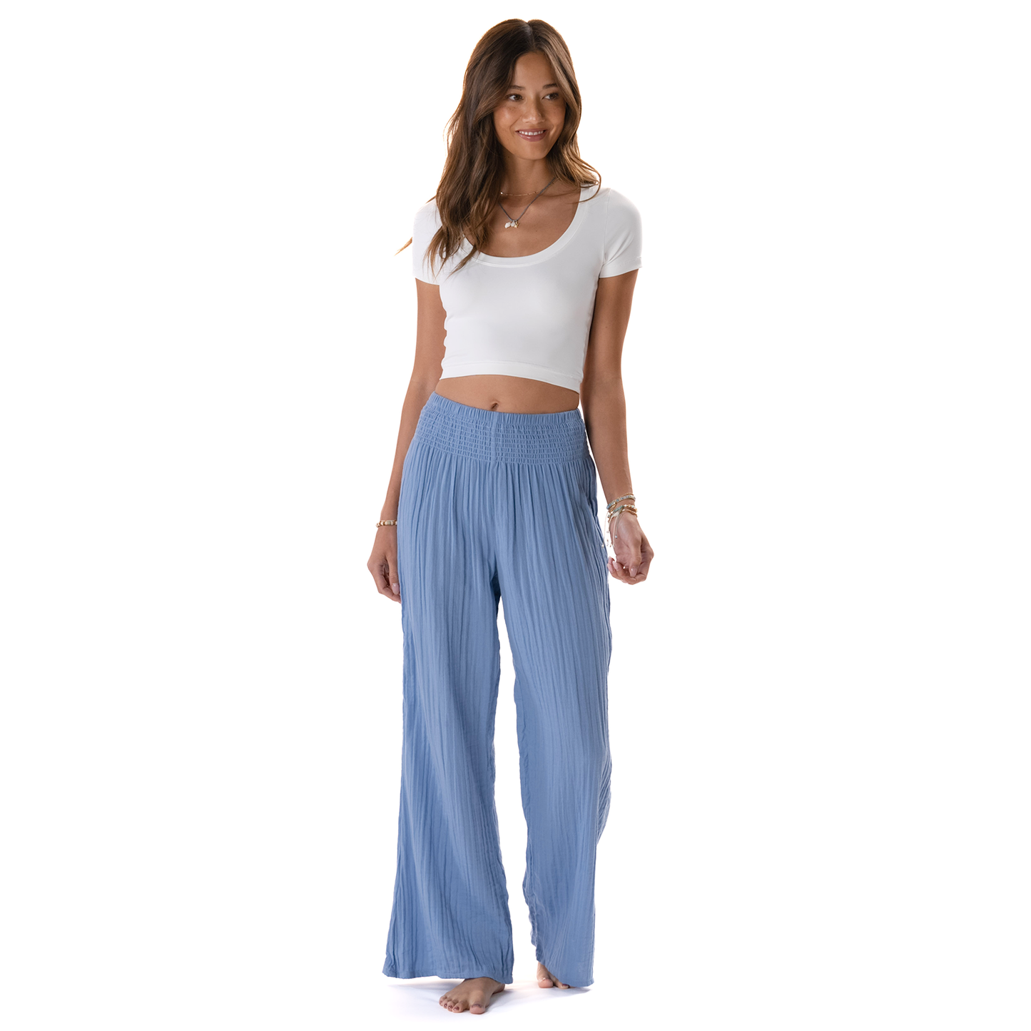 Denim Blue Wide Leg Cotton Pants