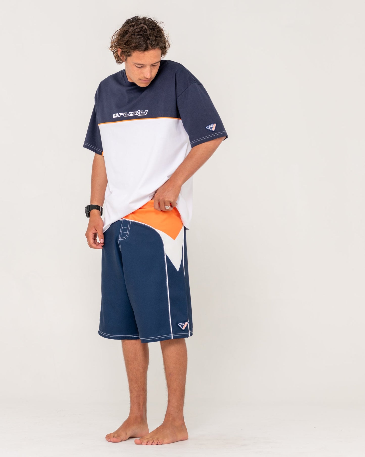 Straight Pipe Fixed Waist Boardshort - Navy Blue