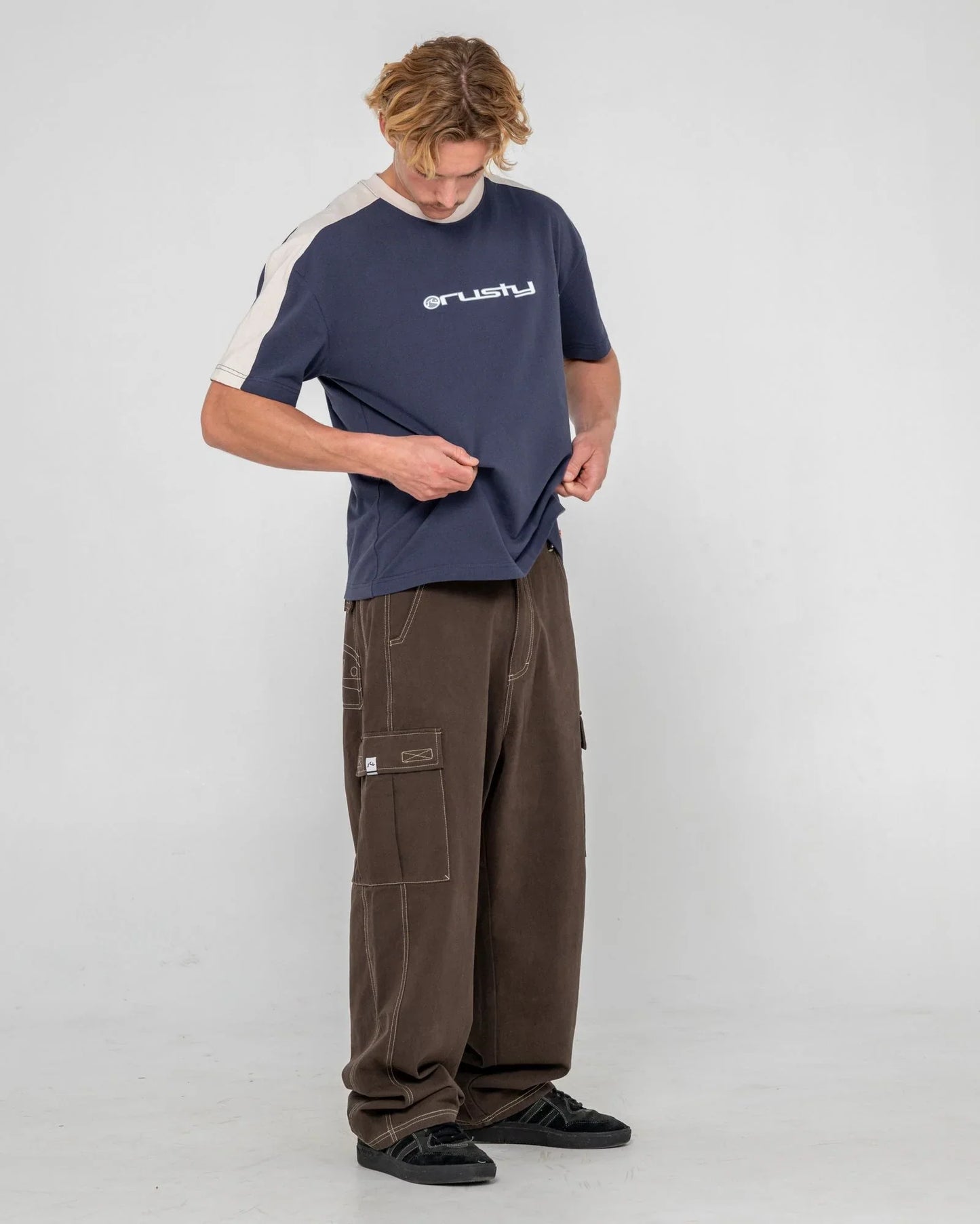 Rusty Weapon Cropped Ringer Tee - Dark Blue