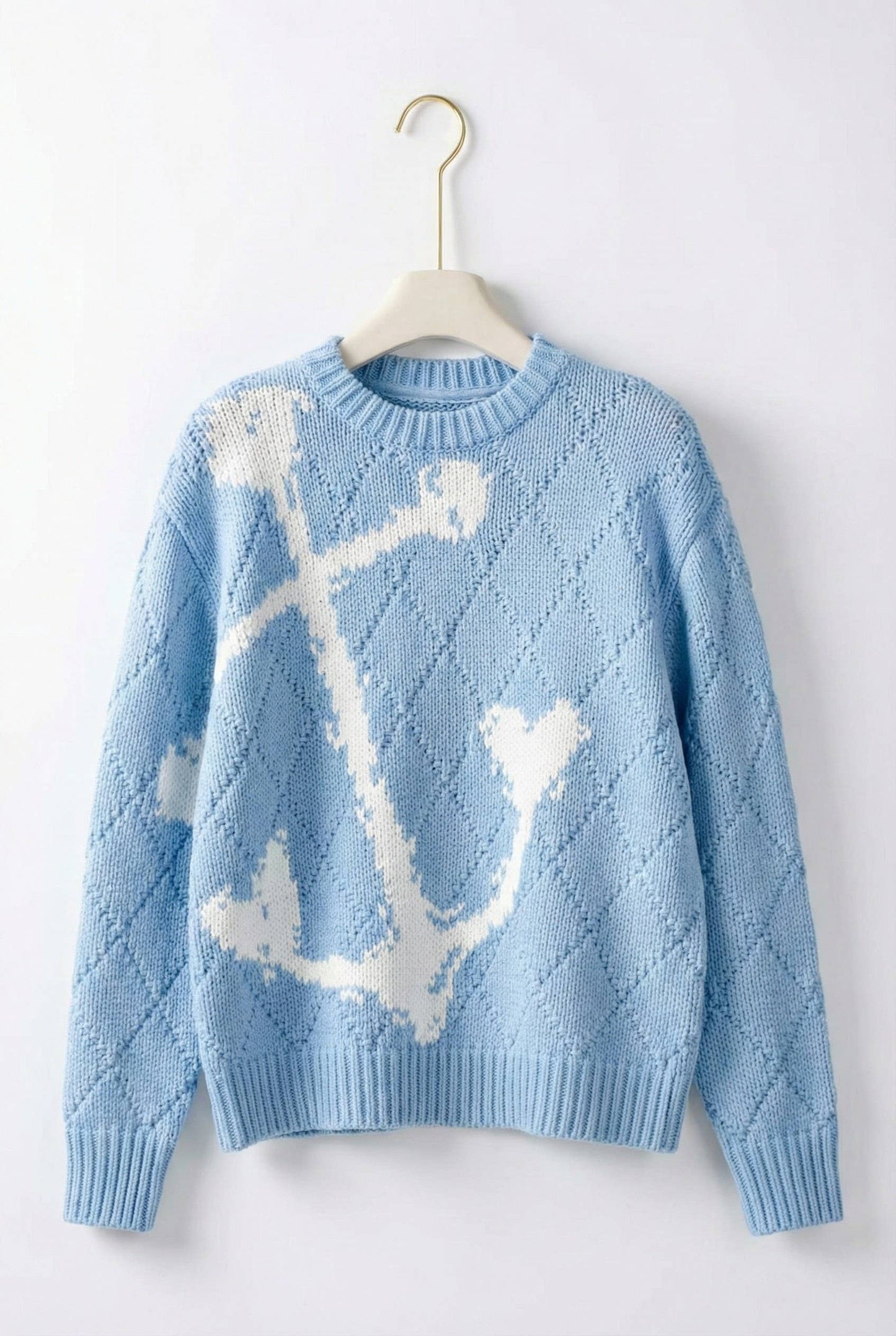 Nautical Anchor Textured Knit Sweater - Light Blue