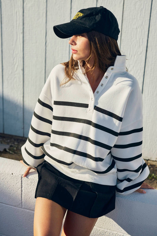 Addison Stripe Pullover: White / Black