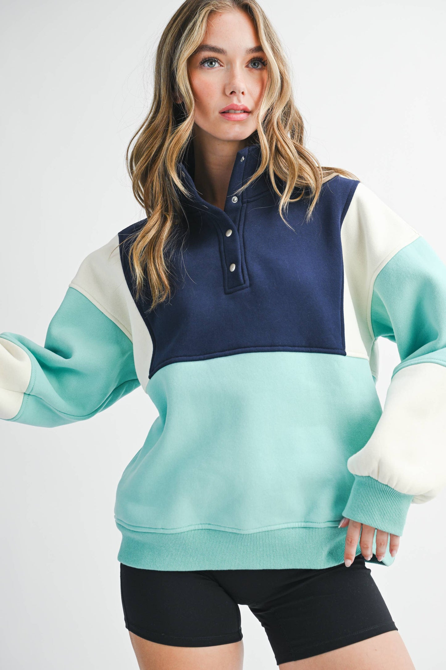 Colorblock Pullover- Navy & Aqua