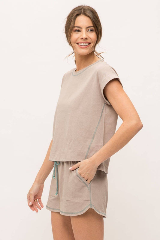 Stitched Crop Top: Earth Grey