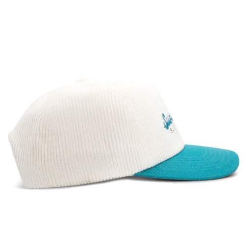 Sundaze Surfboards Teal and White Corduroy and Cotton 5 Split Panel Hat