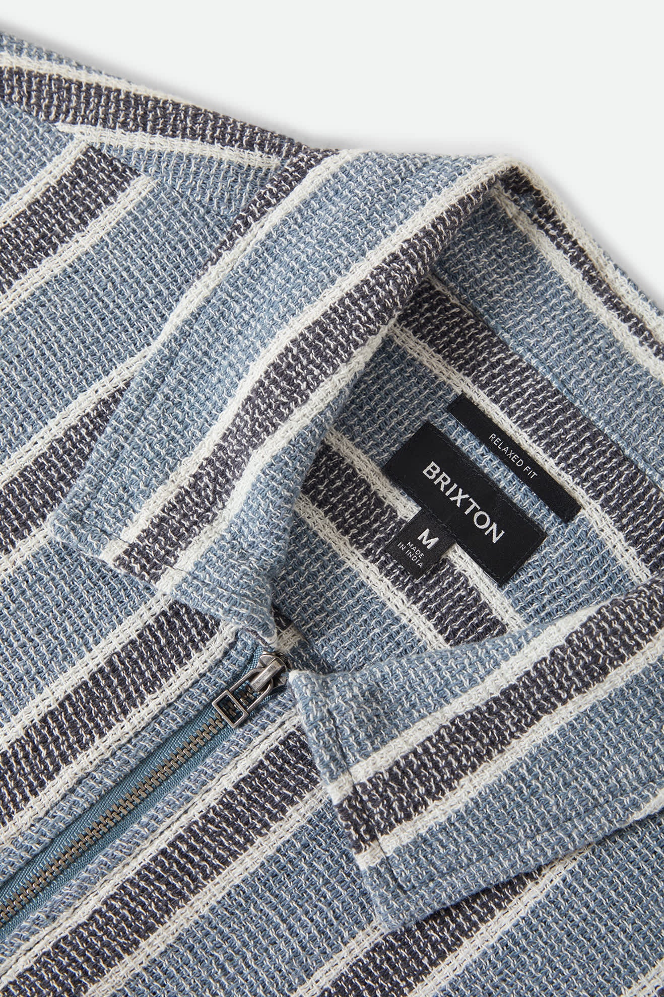 Brixton Dexter Textured Stripe S/S F/Z Shirt - Black / Dusty Blue