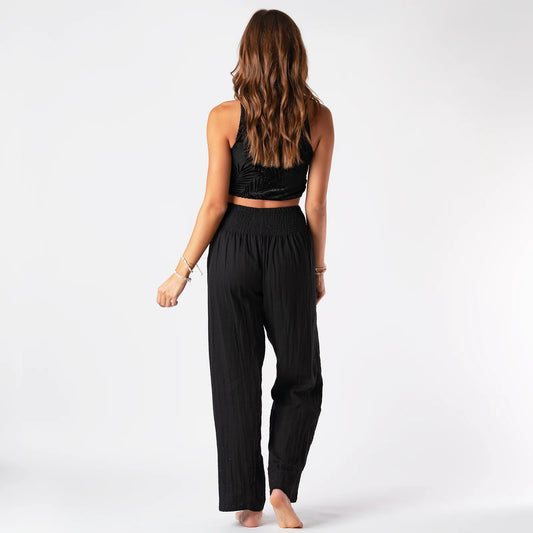 Wide Leg Cotton Pants - Black