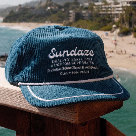 Sundaze Dark Blue Surf Shapes Corduroy Hat - 5 Panel Corduroy Snap Back