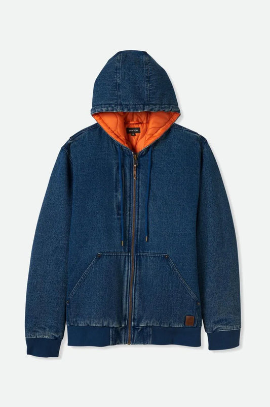 Brixton Builders Zip Hooded Jacket - Medium Wash Indigo