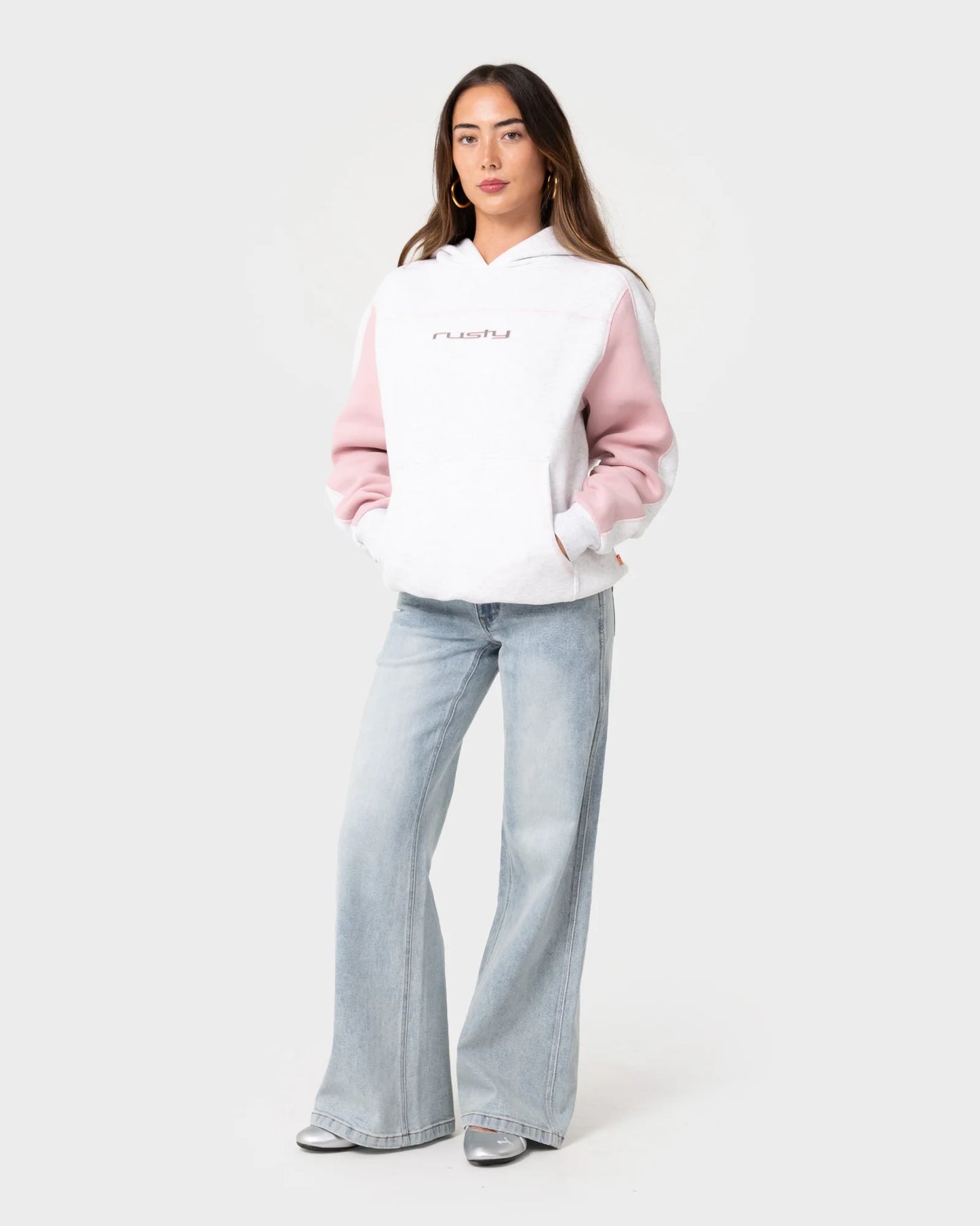 Rusty Cyberwaves Oversized Hooded Fleece - Marle / Pink