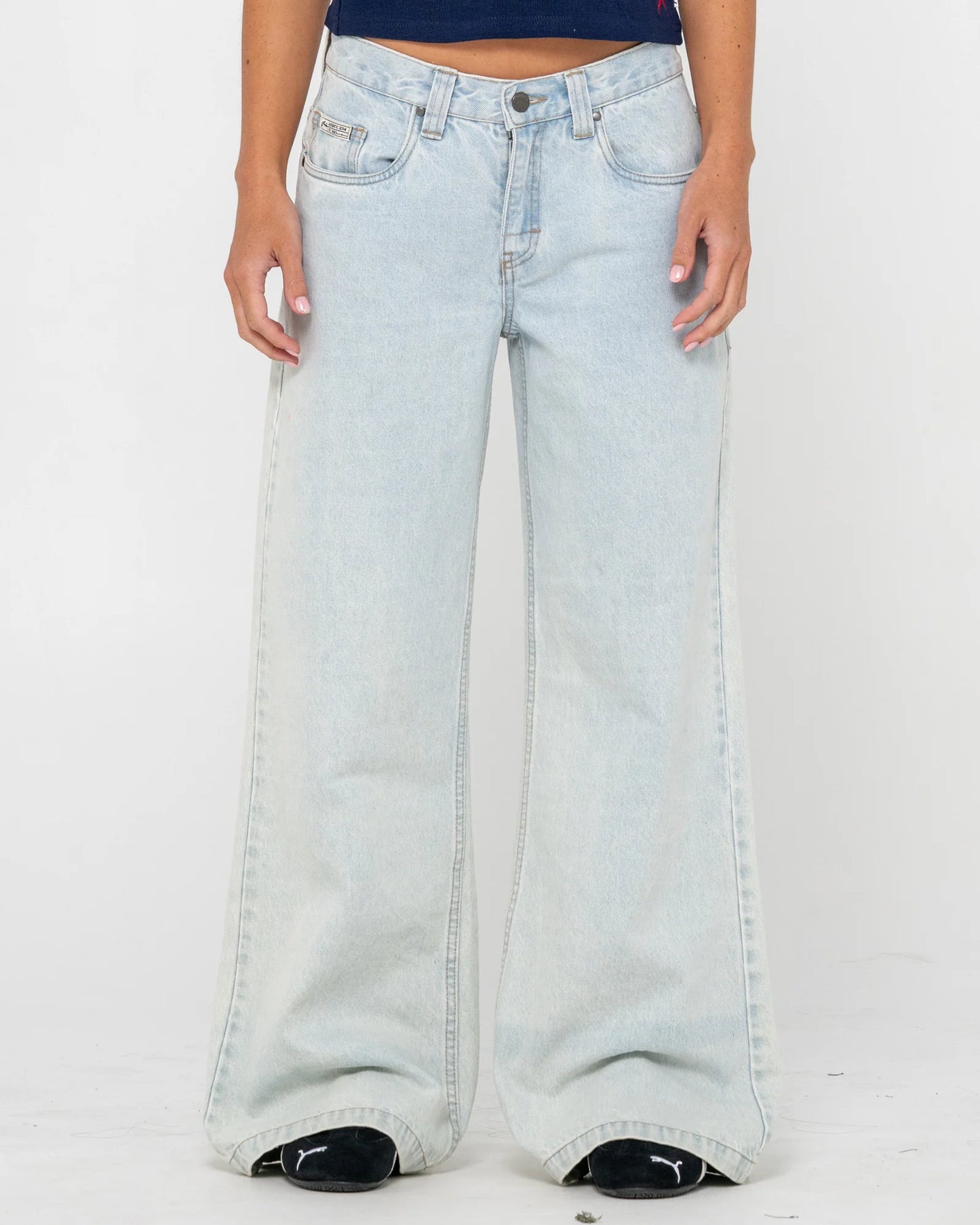 Wendy Wide Low Rise Denim Jean - Sky Blue Heather