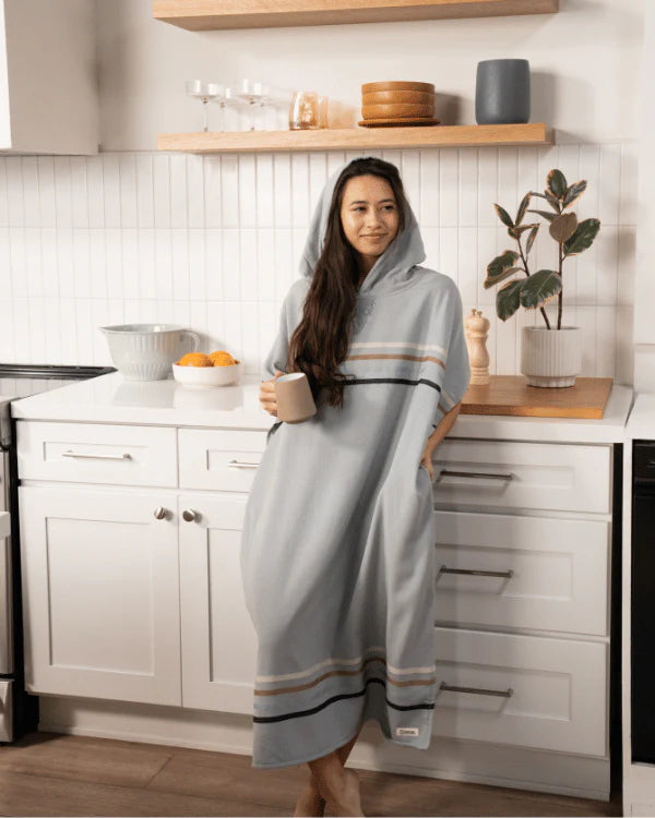 Sand Cloud Border Classic Stripe Hooded Poncho - Grey