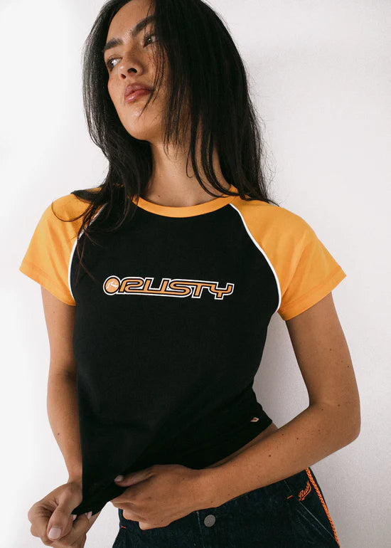 Archived Raglan Baby Tee - Black/Orange