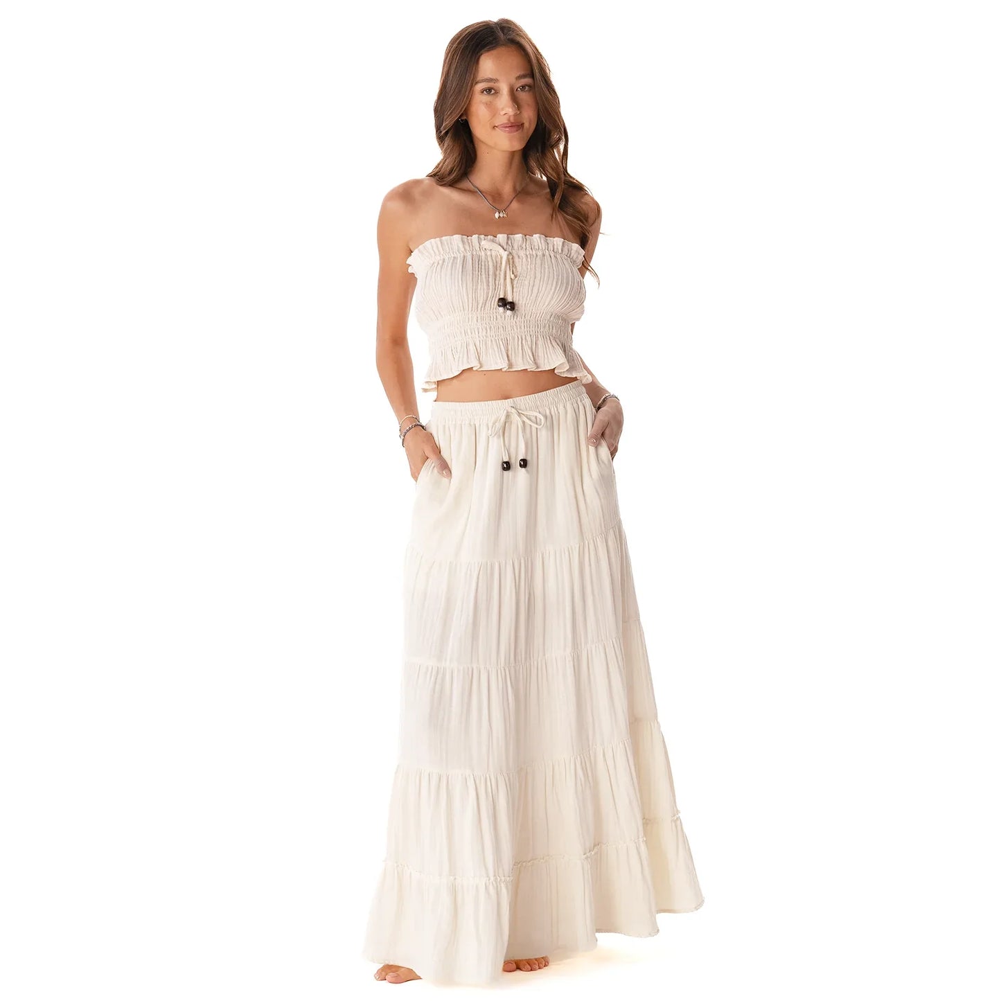 Cream Shipwrecked Maxi Skirt with Bead