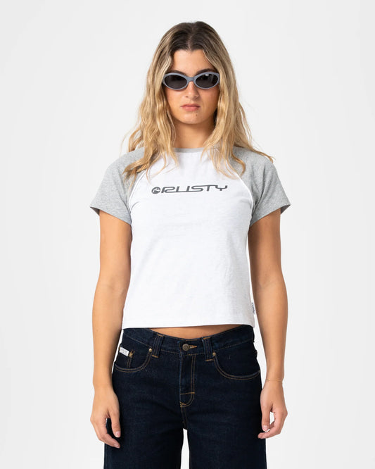Rusty Archived Raglan Baby Tee - Ecru Marle/Grey