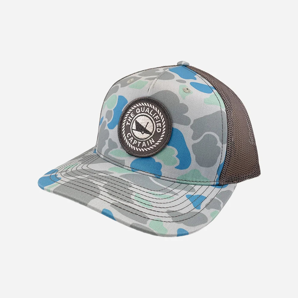TQC Duck Camo Embroidered Patch Qualified Trucker Hat - Marsh Duck Camo / Charcoal