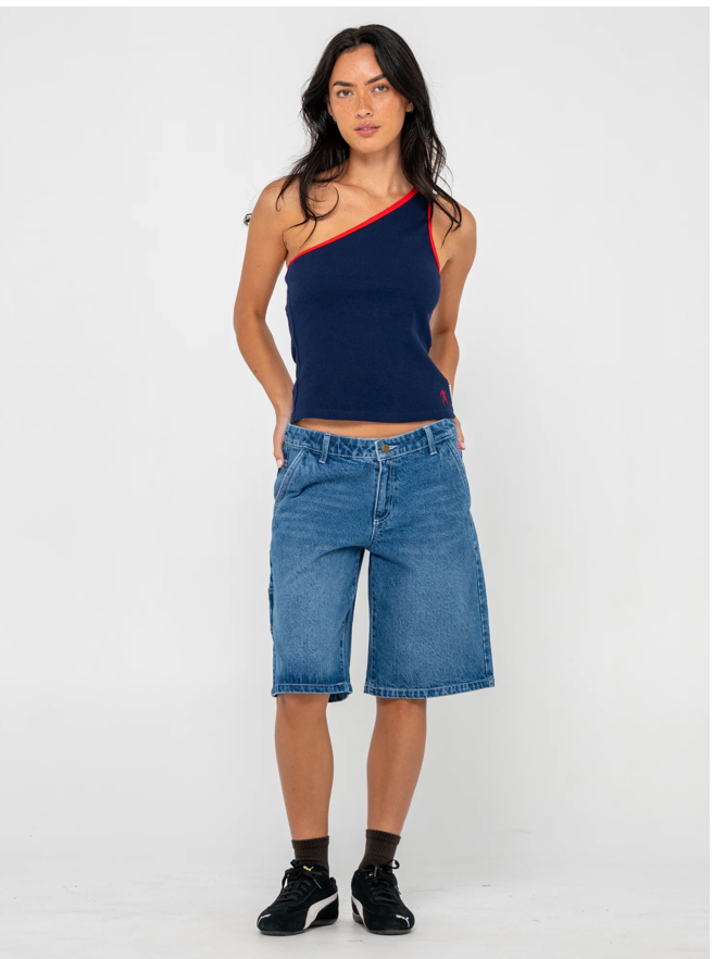 Zoe One Shoulder Tank - Navy