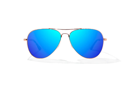 Soldado Rose Gold Satin w/ Blue Mirror Glass Lens