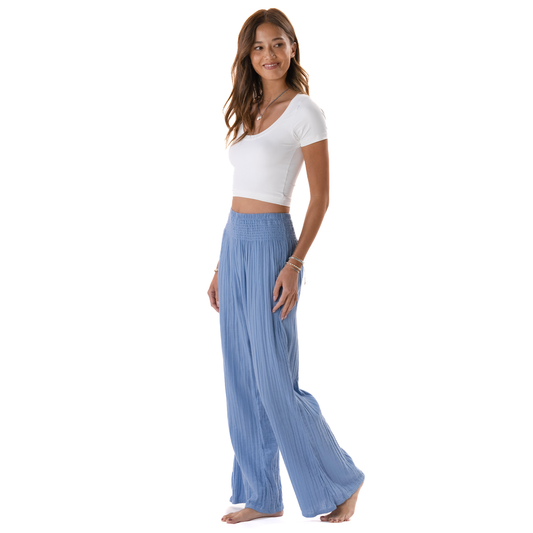 Denim Blue Wide Leg Cotton Pants