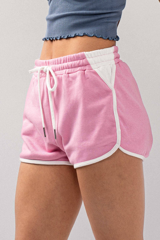 Retro Contrast Piping Athletic Lounge Shorts: PINK