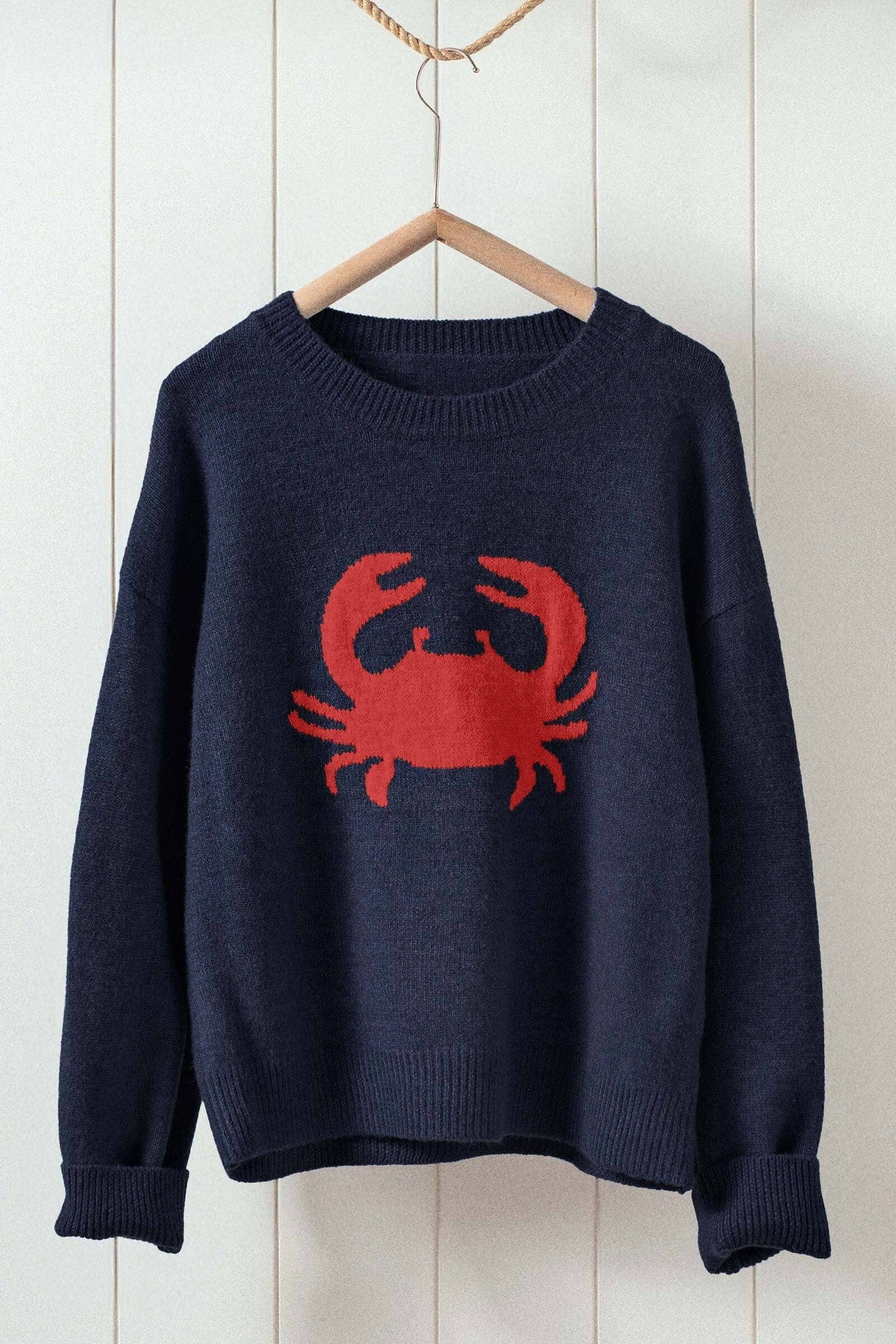 Crab Graphic Relaxed Knit Sweater - Navy