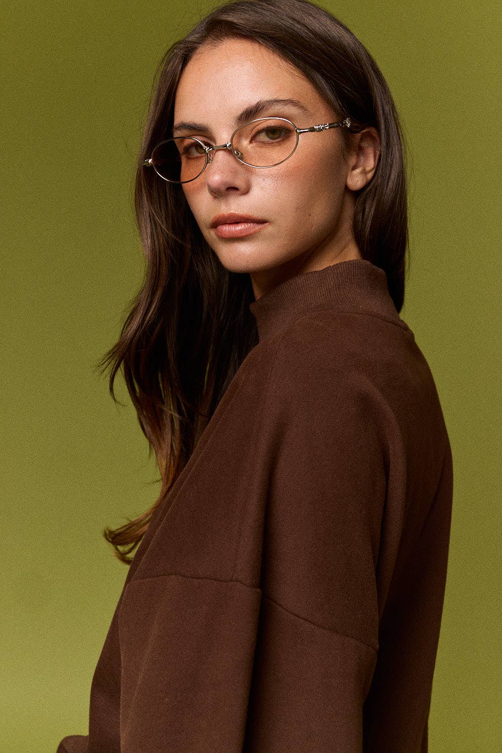 Mock Neckline Set Oversized Crew: Chocolate
