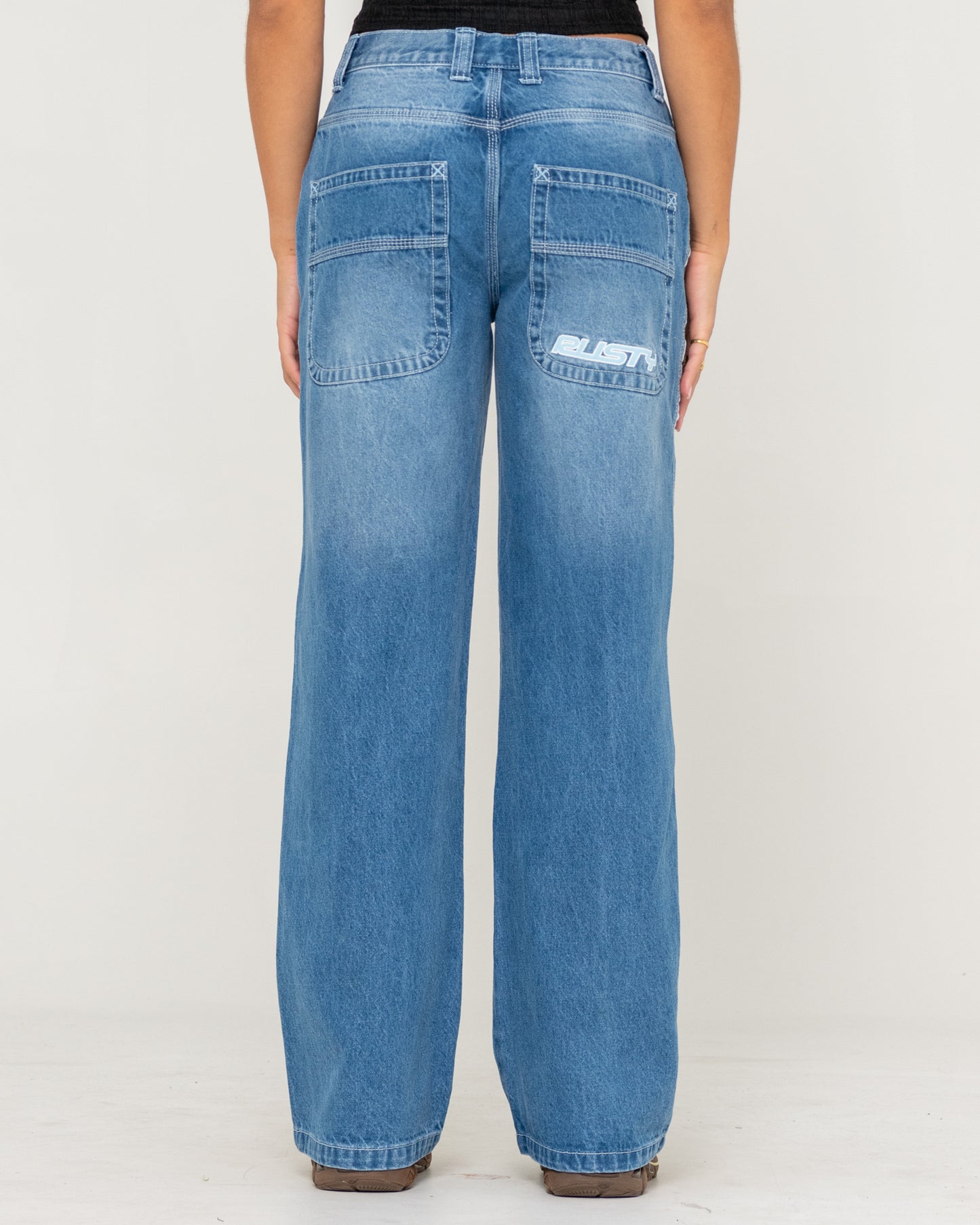 Flip Mommy Low Rise Wide Leg Denim Jean - Blasted Middy Blue / Blue