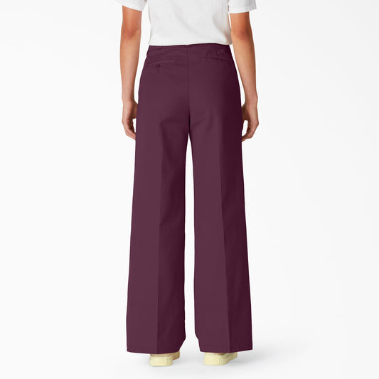 Dickies Women's Stonewashed Wide Leg Work Pant - Grape Wine
