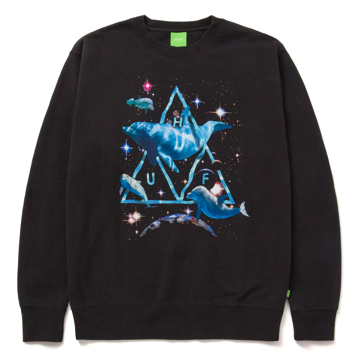 HUF Space Dolphins Wash Crew - Black