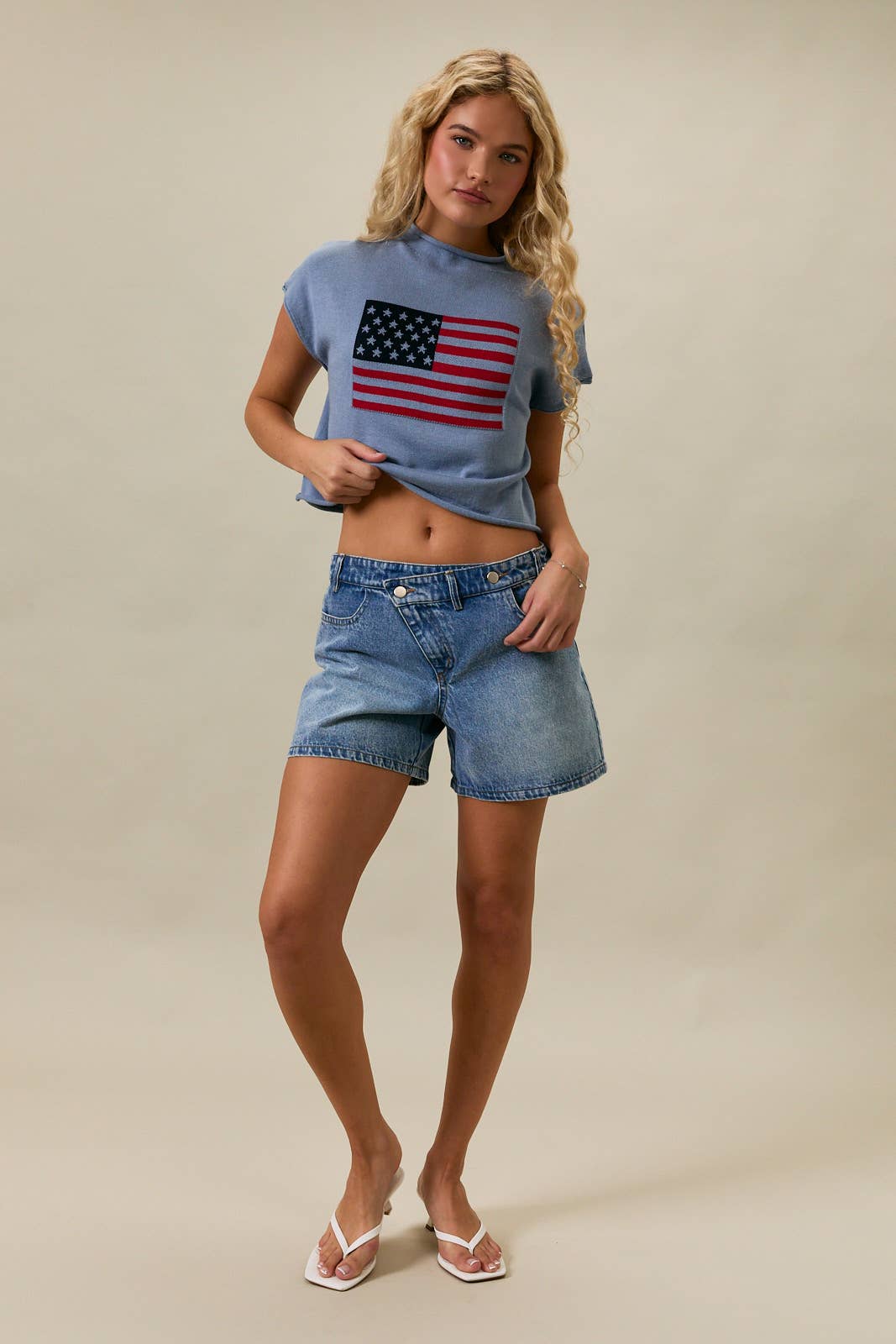 Mock Neck USA Sweater - Light Blue