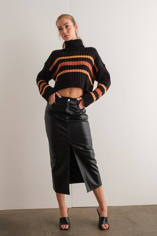 Striped Turtleneck Sweater - Black Multi