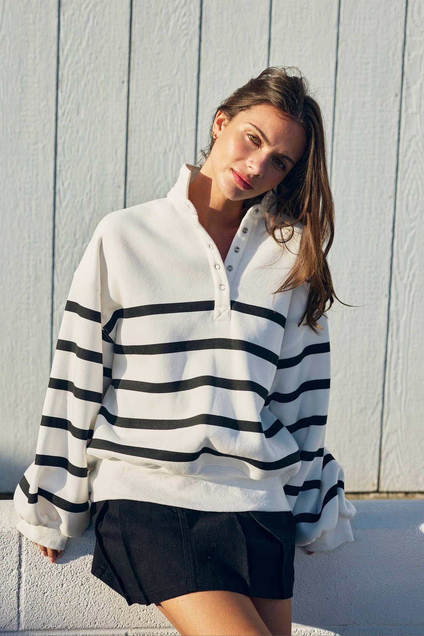 Addison Stripe Pullover: White / Black