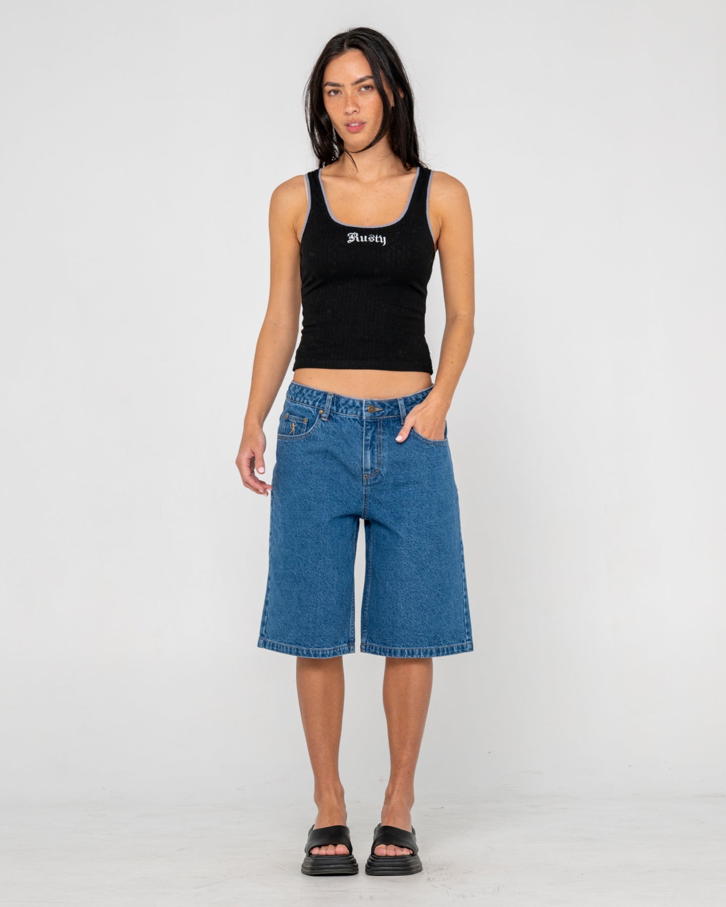 Rusty Bethany Baggy Low Rise Denim Jort - Middy Blue