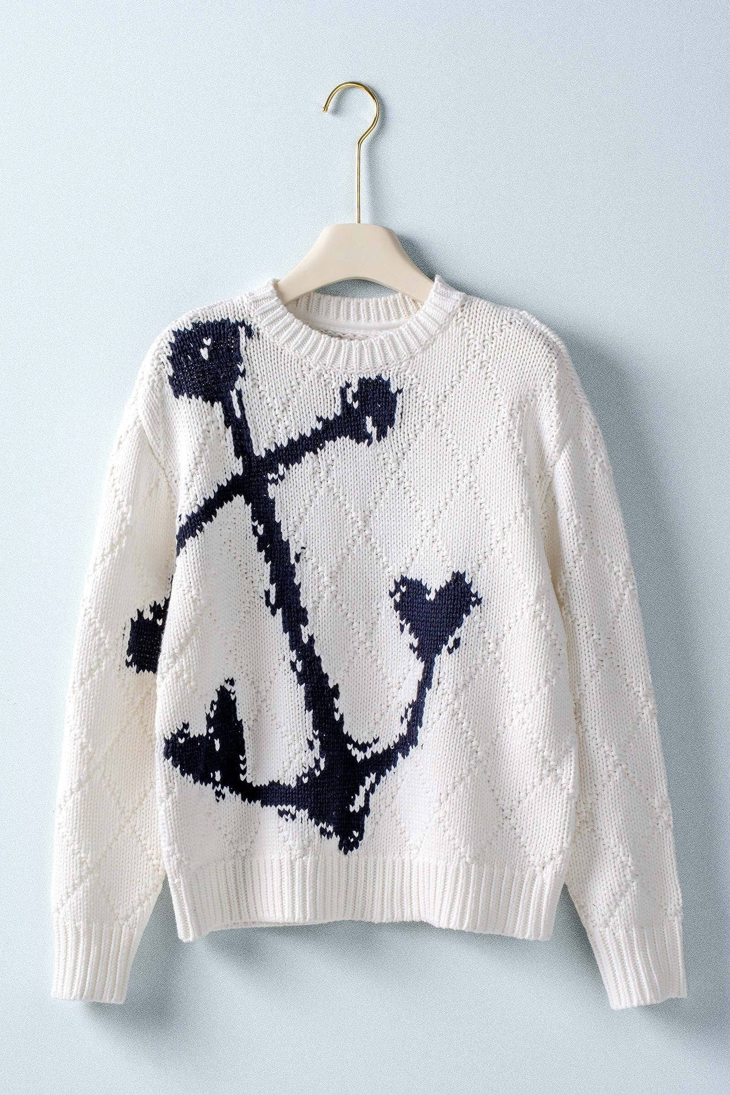 Nautical Anchor Textured Knit Sweater - Ivory
