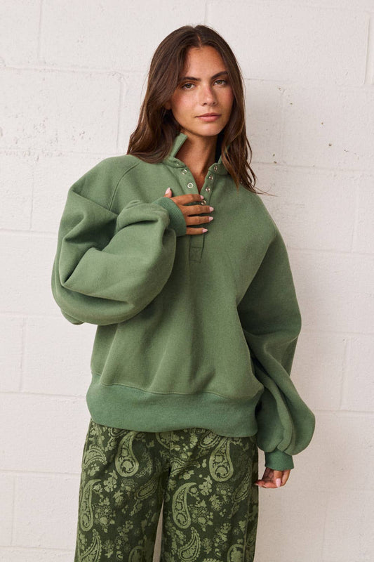 Button Up Crew- Forest Green