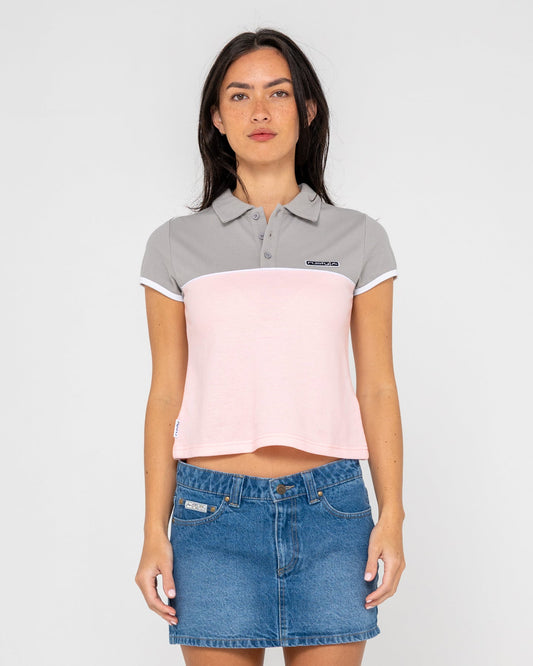 Rusty Insert Dad Joke Baby Polo Tee - Pink/Grey