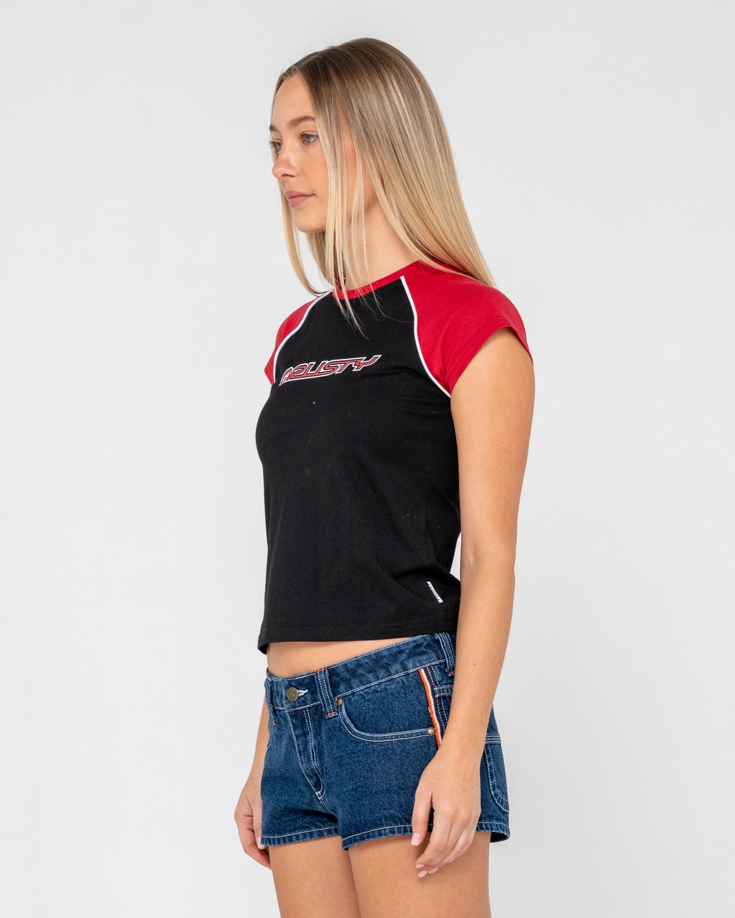 Rusty Archived Raglan Baby Tee - Black