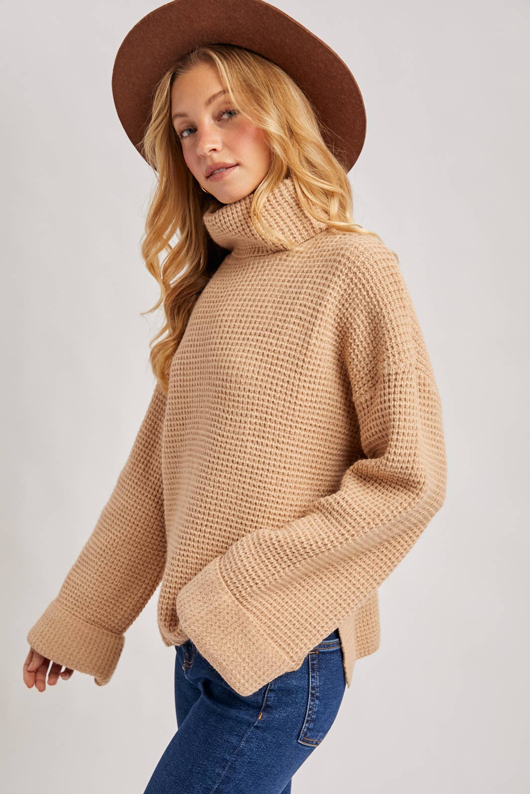Turtleneck Oversized Knit Sweater: Latte
