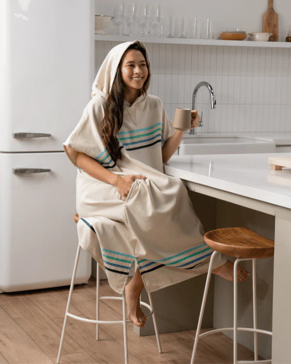 Sand Cloud Border Classic Stripe Hooded Poncho - Aqua