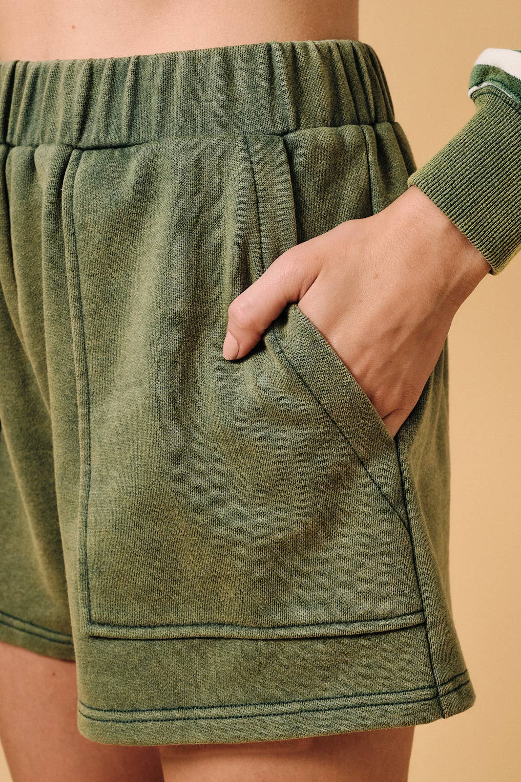 Washed French Terry Sweat Shorts: Green