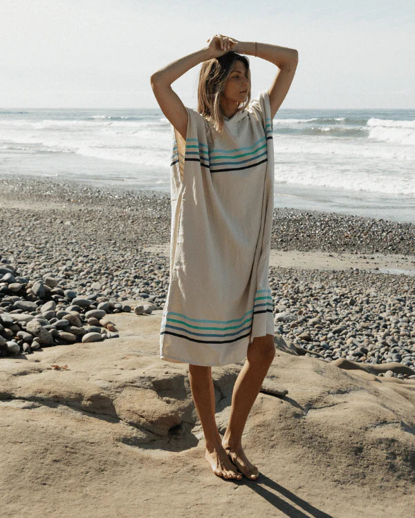 Sand Cloud Border Classic Stripe Hooded Poncho - Aqua