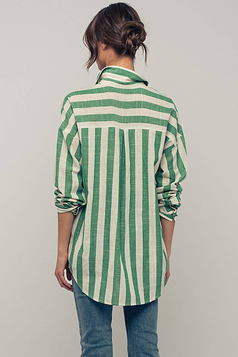 Mixed Stripe Pattern Oversized Button Down Shirt