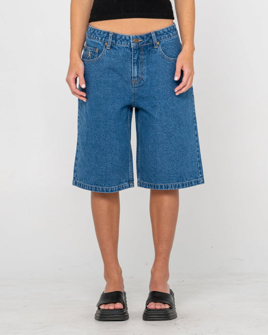Rusty Bethany Baggy Low Rise Denim Jort - Middy Blue
