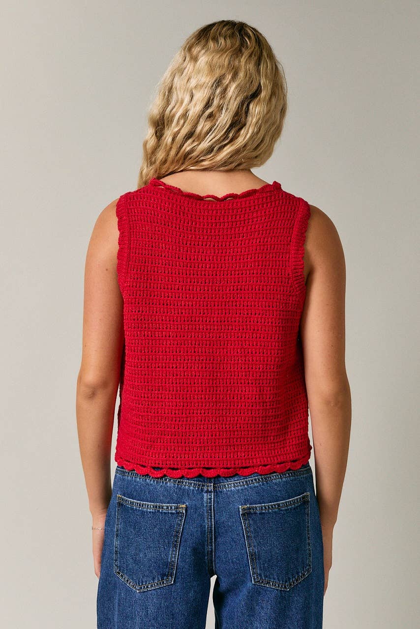 Scallop Hem Crochet Sleeveless Sweater