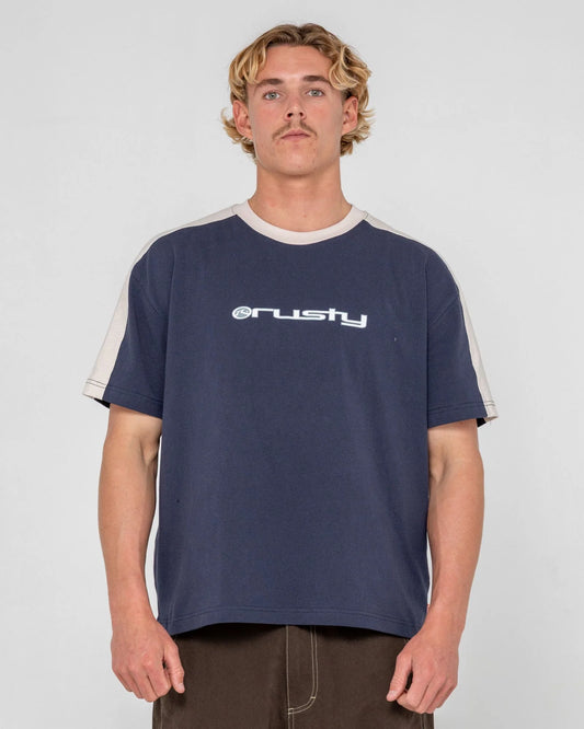 Rusty Weapon Cropped Ringer Tee - Dark Blue