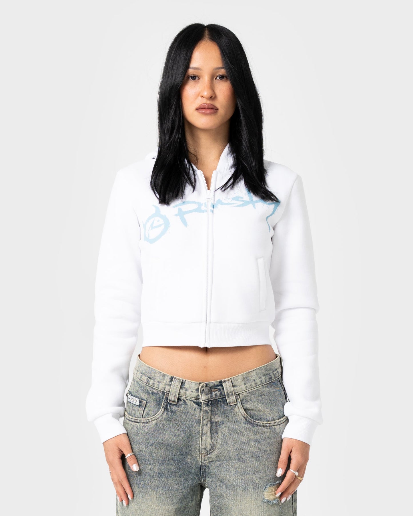 Rusty Mccop Crop Zip Thru Hooded Fleece - White