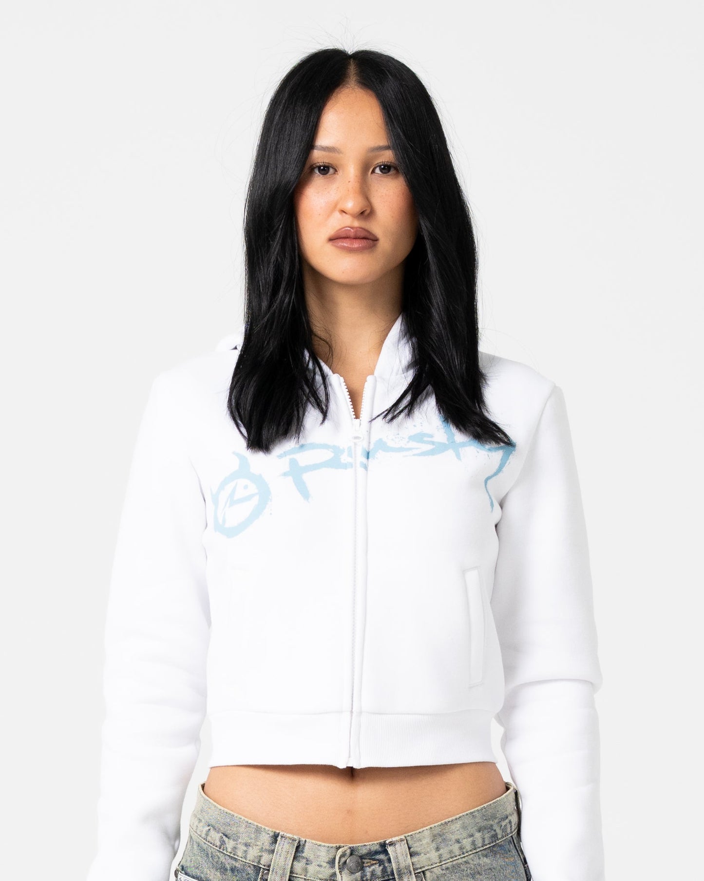 Rusty Mccop Crop Zip Thru Hooded Fleece - White