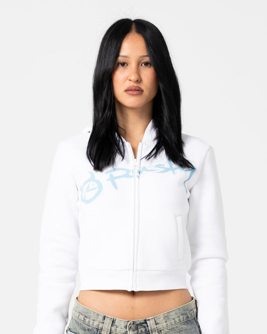 Rusty Mccop Crop Zip Thru Hooded Fleece - White